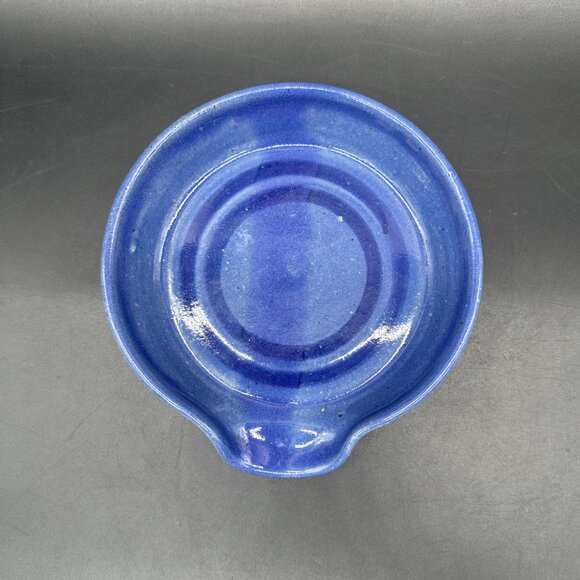 Art Pottery Spoon Rest Blue Round Kitchen Accessory Utensil Holder Stove Top - Picture 2 of 8